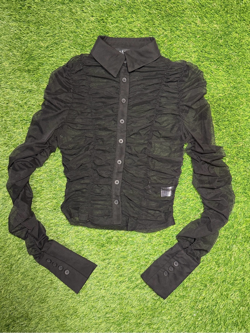 AKIRA Black Ruched Button-Front Long Sleeve Shirt